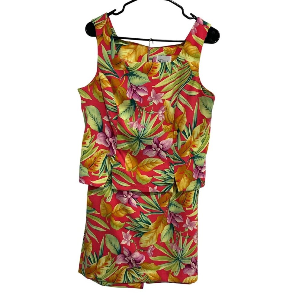 K Studio Womens Sleeveless Tropical Floral Print Dress Size 12 Two Piece